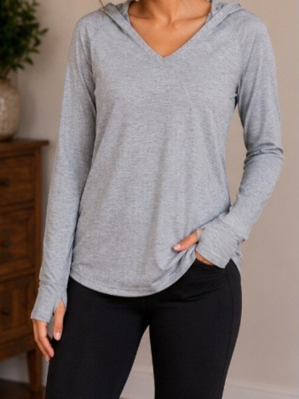 Light Gray Athletic Hoodie Top | Lightweight Activewear Pullover